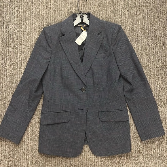 Two button blazer Slate blue and black Glenn plaid with burgundy stripe. - Picture 1 of 5